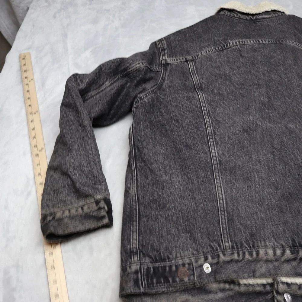 Levis Jacket Men XL Black Black Denim Trucker Sherpa Lined Classic Jean Fade